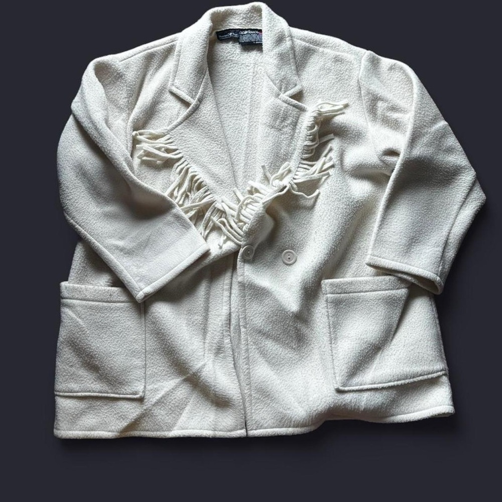 Open-Front Cream Fringe Knit Cardigan